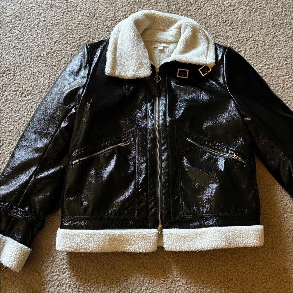 JONATHAN SIMKHAI Sherpa and suede aviator jacket, size medium